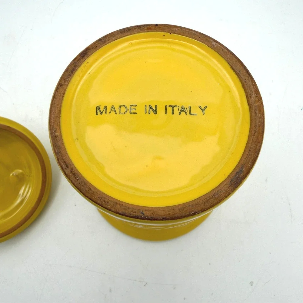 Vintage MCM Ceramic Canister 2pc  5.5in Yellow Made in Italy Terracotta Jar